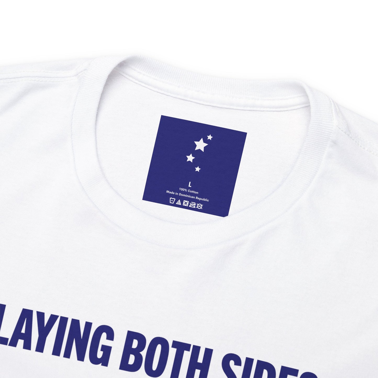 "Playing Both Sides" Heavy Cotton Tee in White, Front and Back Print